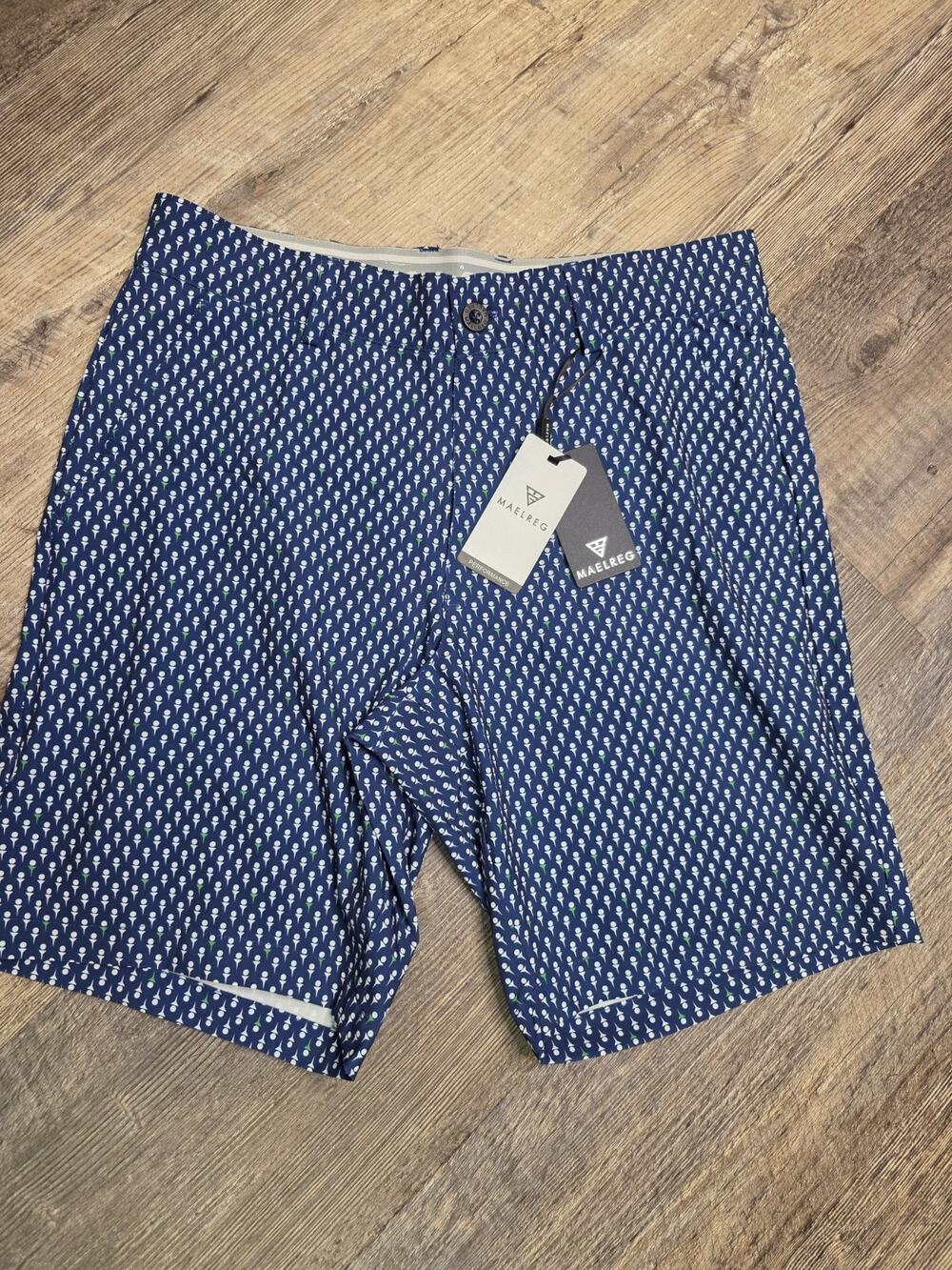 Maelreg Size 32 Proflex Golf Shorts Dark Blue White Golf Ball Poly Spandex NWT